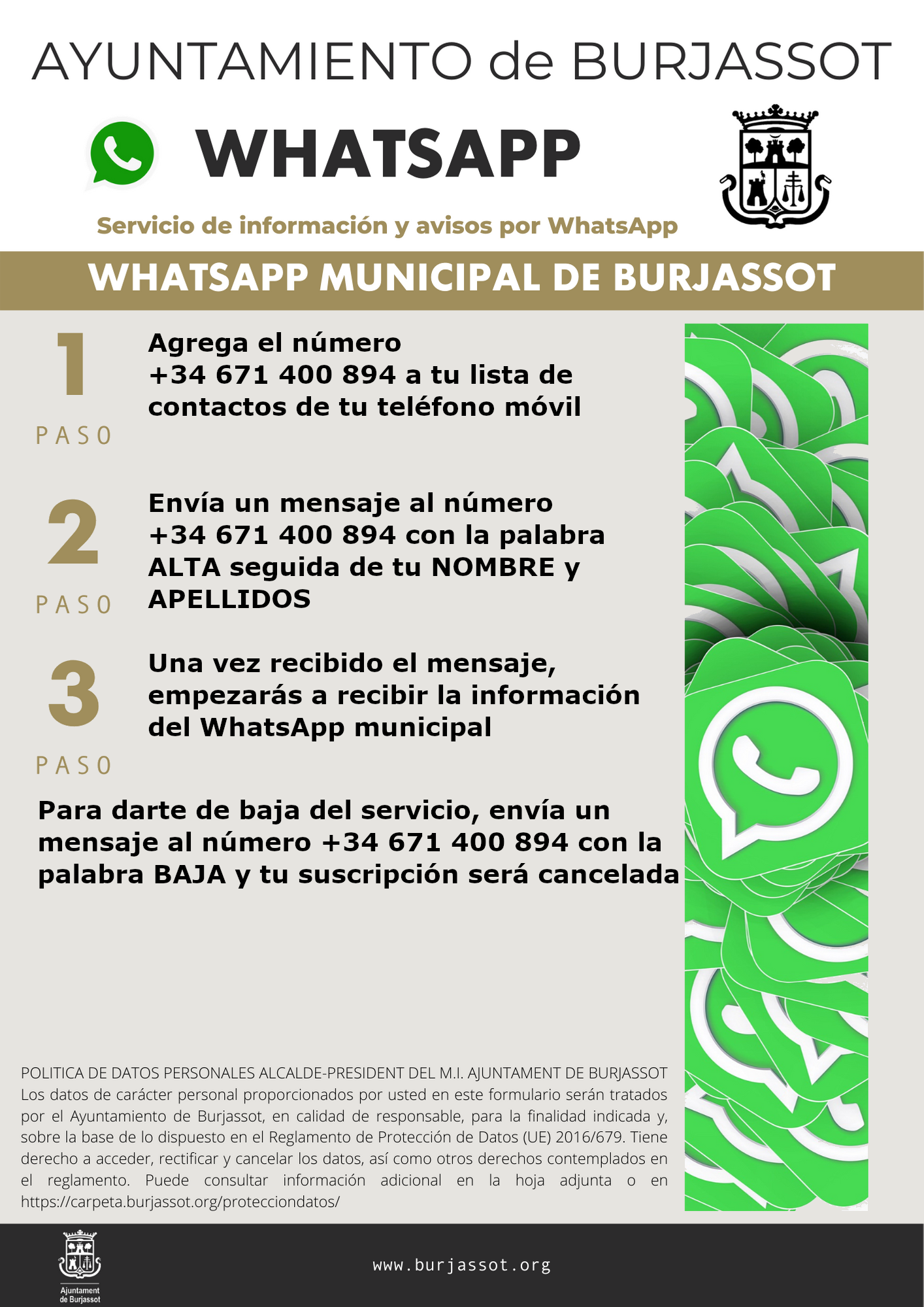 Servicio de información y avisos por WhatsApp